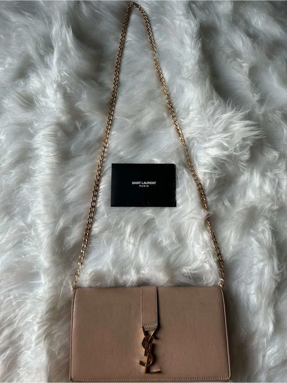 Saint Laurent YSL Beige Leather Wallet Convertible Chain Crossbody